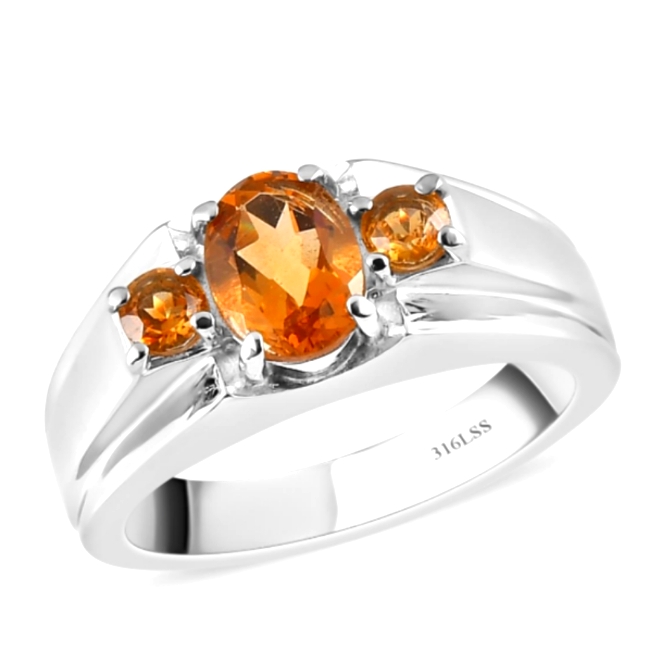 Unisex Stainless Steel Citrine Gemstone Mens Ring